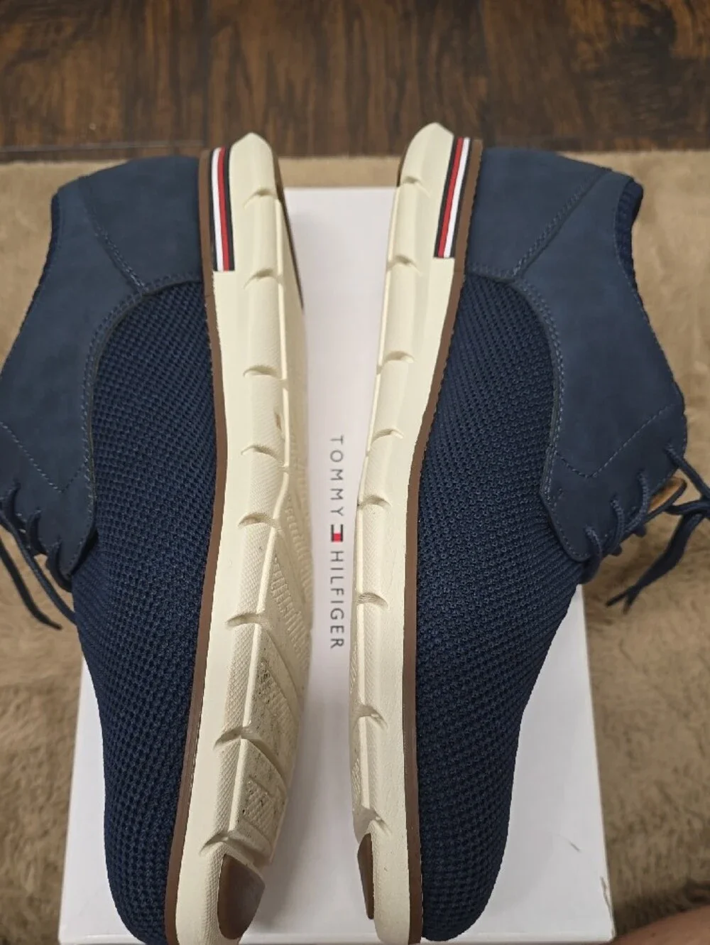 Tommy Hilfiger Navy Knit Lace-Up Oxfords with White Sole